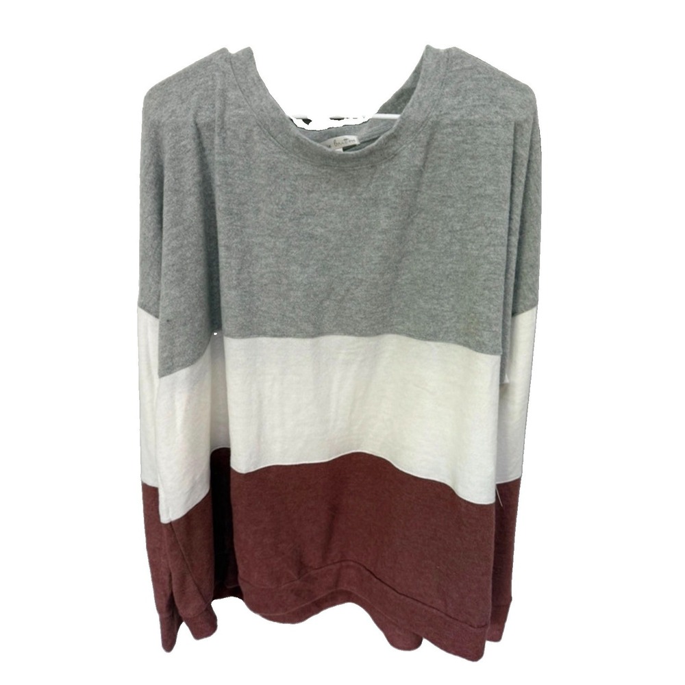 Nine Britton Color Block Sweater Gray, White And Maroon Women's 3X Super Soft